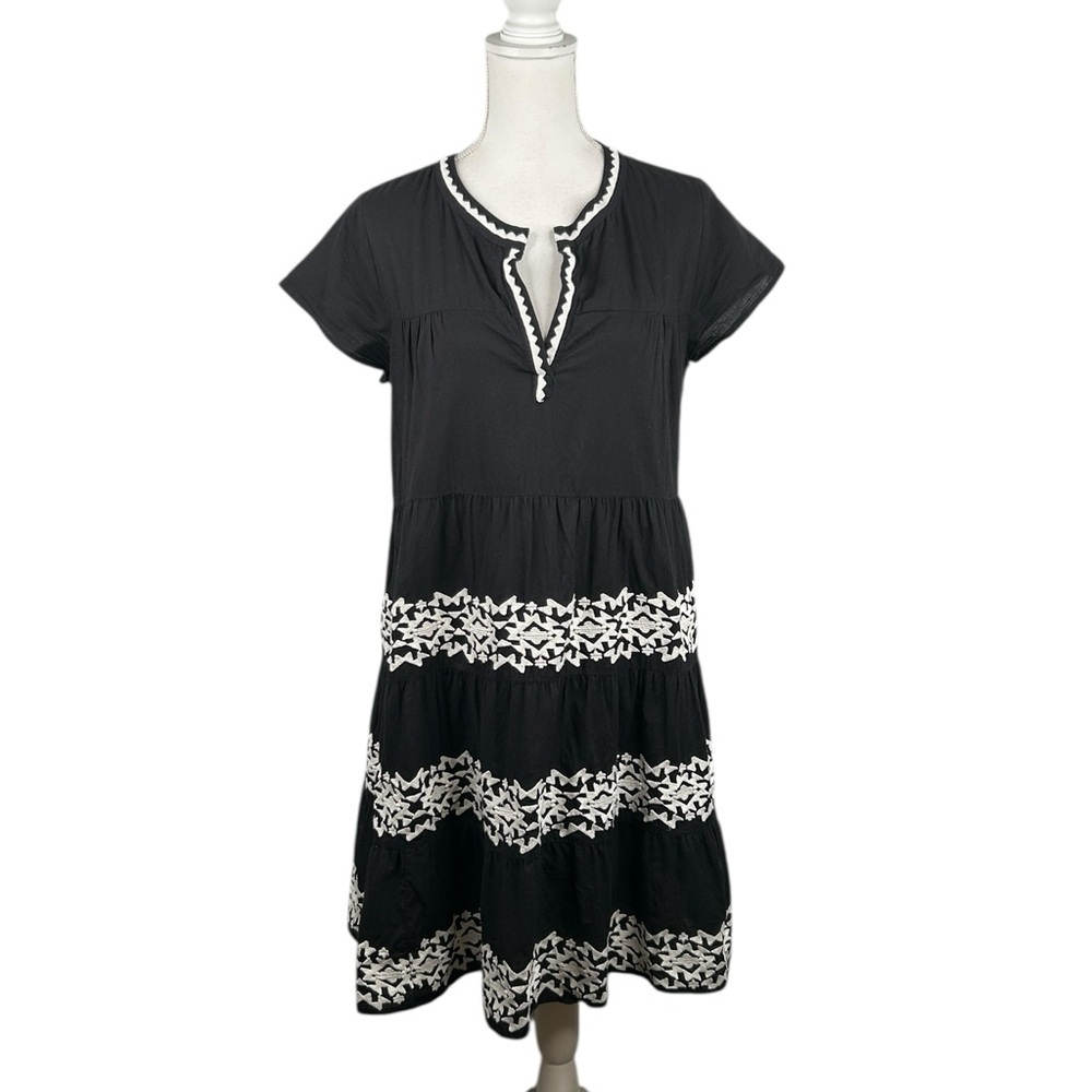 Roller Rabbit Black & White Boho Festival Embroidered Flowy Summer Dress Size M